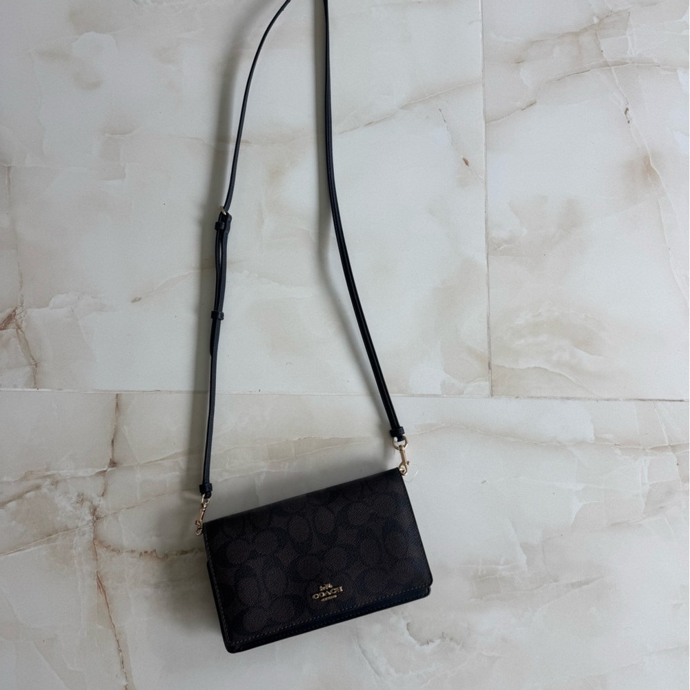 Coach Brown Monogram Wristlet Wallet with Black Trim - Picture 2 of 4